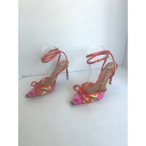 NWT Gianni Bini Floral Print High Heel Pointy Toe Bow Ankle Wrap Sandals  Sz 7.5